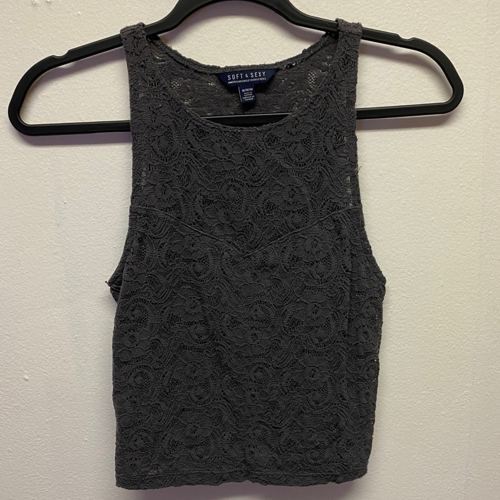 Grey American Eagle Soft and Sexy Halter Crop Top